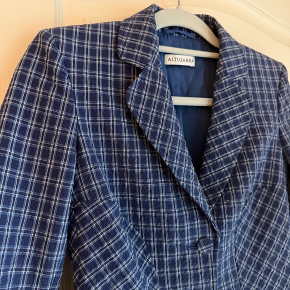 AUTHENTIC FLAWLESS Altuzarra Fenice blue gingham Seersucker Blazer Size 34 - Picture 13 of 16
